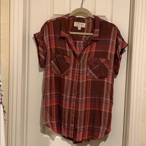 Cloth & stone red plaid short sleeve top